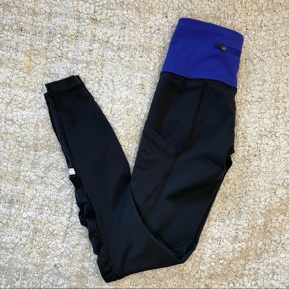 LULULEMON Speed Tight Ruched Pants Black & Blue 4 - Picture 5 of 5